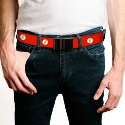 Chrome Buckle Web Belt - Flash Logo Red/White/Yellow Webbing