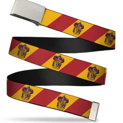 Chrome Buckle Web Belt - GRYFFINDOR Crest Diagonal Stripe Gold/Red Webbing