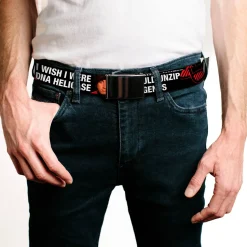 Chrome Buckle Web Belt - Howard/Double Helix I WISH I WERE DNA HELICASE Black/White/Red Webbing