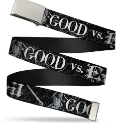 Chrome Buckle Web Belt - Harry Potter GOOD VS. EVIL Black/White Webbing