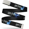 Chrome Buckle Web Belt - HARRY POTTER/Animal Spirits Black/White/Blue Webbing