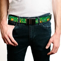 Chrome Buckle Web Belt - I "HEART" TMNT/Classic Turtles & Pizza Green Webbing