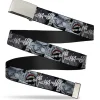 Chrome Buckle Web Belt - Joker Laughing CLOSE-UP Black/White Webbing