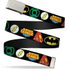 Chrome Buckle Web Belt - Justice League Superhero Logos Black Webbing