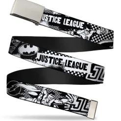 Chrome Buckle Web Belt - JUSTICE LEAGUE Superheroes Retro Pop White/Black Webbing