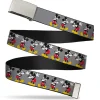 Chrome Buckle Web Belt - Mickey Mouse w/Glasses Poses Gray Webbing