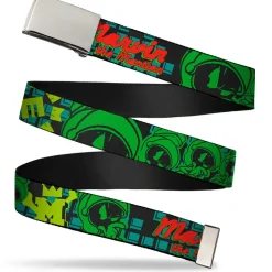 Chrome Buckle Web Belt - MARVIN THE MARTIAN w/Poses Black/Turquoise Webbing