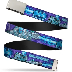 Chrome Buckle Web Belt - MR. FREEZE Poses/Frozen Batman Shield Purples/Blues Webbing
