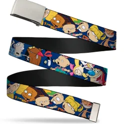 Chrome Buckle Web Belt - Nick 90's Rewind 16-Character Poses Navy Blue Webbing