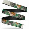 Chrome Buckle Web Belt - POISON IVY Poses/Comic Scenes Grays/Greens Webbing