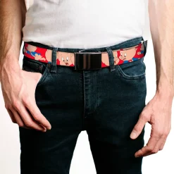 Chrome Buckle Web Belt - Porky Pig Expressions Red Webbing