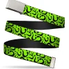 Chrome Buckle Web Belt - Question Mark Scattered Lime Green/Black Webbing