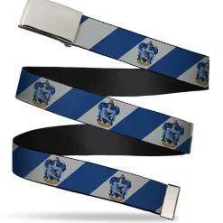 Chrome Buckle Web Belt - RAVENCLAW Crest Diagonal Stripe Gray/Blue Webbing