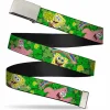 Chrome Buckle Web Belt - SpongeBob & Patrick Starfish St. Patrick's Day Poses Webbing