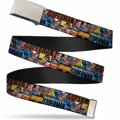 Chrome Buckle Web Belt - SUPERMAN Action Blocks Red/Blue Webbing