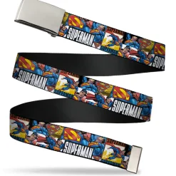 Chrome Buckle Web Belt - SUPERMAN Action Blocks White Webbing