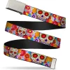 Chrome Buckle Web Belt - Sugar Skull Starburst White/Multi Color Webbing