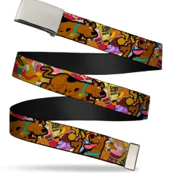 Chrome Buckle Web Belt - Scooby Doo Poses/Snacks Stacked Webbing