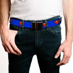 Chrome Buckle Web Belt - Superman Shield Blue Webbing
