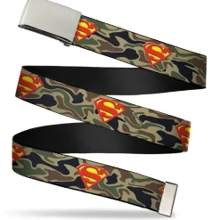 Chrome Buckle Web Belt - Superman Shield Camo Olive Webbing