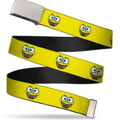 Chrome Buckle Web Belt - SpongeBob 8-Bit Smile Yellow Webbing