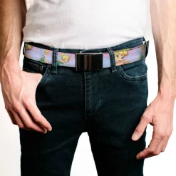 Chrome Buckle Web Belt - Tinker Bell Poses Purple/Pink Fade Webbing