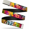 Chrome Buckle Web Belt - Tweety Bird Poses LITTLE CUTIE-LOVEABLE Black/Multi Color Webbing
