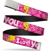 Chrome Buckle Web Belt - Tweety Bird I LOVE YOU Fuchsia/White Webbing