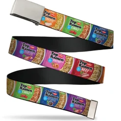 Chrome Buckle Web Belt - Top Ramen Vivid Flavor Blocks Multi Color Webbing