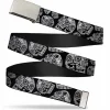 Chrome Buckle Web Belt - The Dust of Living II Sugar Skulls Black/White Webbing