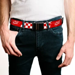 Chrome Buckle Web Belt - Toy Story PIZZA PLANET Logo Checker Red/White Webbing