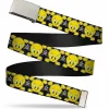 Chrome Buckle Web Belt - Tweety Bird & Crossbones Black/White/Yellow Webbing