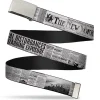 Chrome Buckle Web Belt - THE NEW YORK GHOST Newspaper Headlines White/Grays/Black Webbing