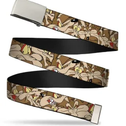 Chrome Buckle Web Belt - Wile E. Coyote Expressions Stacked Webbing