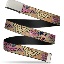 Chrome Buckle Web Belt - Wonder Woman Strength & Power Webbing