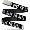 Chrome Buckle Web Belt - Winchester Pentagram GIVE 'EM HELL Black/White Webbing