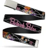 Chrome Buckle Web Belt - Wilma & Betty Glam Poses BEDROCK BABES Black/Pink Webbing