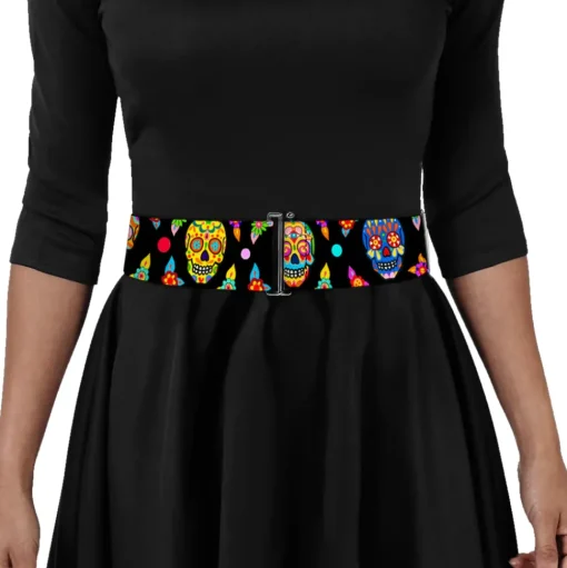 Cinch Waist Belt - Colorful Calaveras Black Multi Color