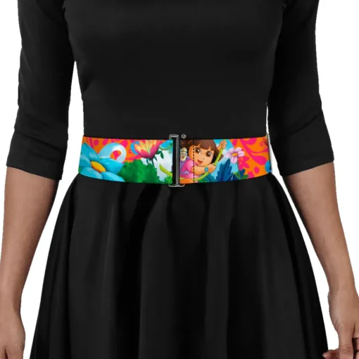 Cinch Waist Belt - DORA THE EXPLORER Dora Poses Floral Collage Orange Pink