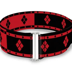 Cinch Waist Belt - Harley Quinn Diamonds Stripe Split Red Black Black Red
