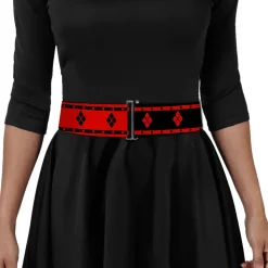 Cinch Waist Belt - Harley Quinn Diamonds Stripe Split Red Black Black Red