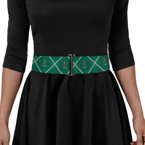 Cinch Waist Belt - Harry Potter Slytherin Crest Plaid Greens Gray
