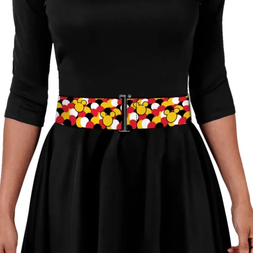 Cinch Waist Belt - Mickey Mouse Head Silhouette Scattered Dots Red White Black Yellow