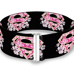 Cinch Waist Belt - Super Shield Hibiscus Design Black Pink