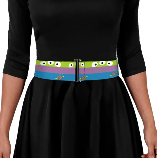 Cinch Waist Belt - Toy Story Alien Bounding Striping Green Purple Blue