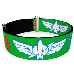 Cinch Waist Belt - Toy Story Buzz Lightyear Bounding Space Ranger Logo Buttons Green White Blue Red