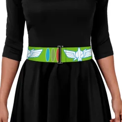Cinch Waist Belt - Toy Story Buzz Lightyear Bounding Space Ranger Logo Buttons Green White Blue Red