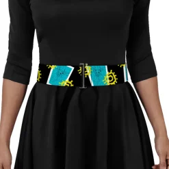 Cinch Waist Belt - Yzma Smiling Face Block Sun Icon Black White Blue Yellow