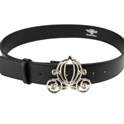 Cinderella Carriage Silver Cast Buckle - Black PU Strap Belt
