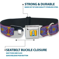 Classic Aladdin Genie Smiling Expression Full Color Yellow Seatbelt Buckle Collar - Classic Aladdin Magic Carpet Tapestry Blue/Purple/Gold/Red